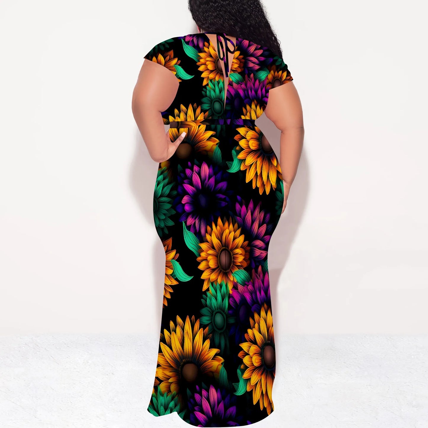 Maxy Plus Size Floral Print Dress V Neck Summer Casual Elegant Long Dress for Women