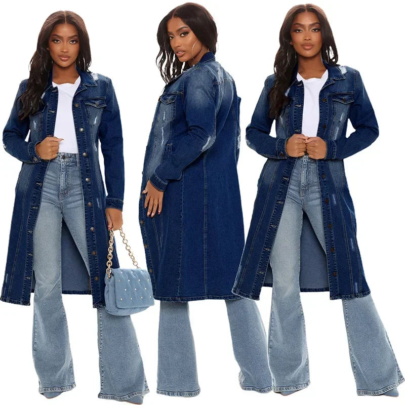 Maxy Cotton Denim Coat Women Spring Autumn Ropa Cardigan Jeans Long Gothic Bomber Jacket Windbreaker Y2k Women Jackets Elegant