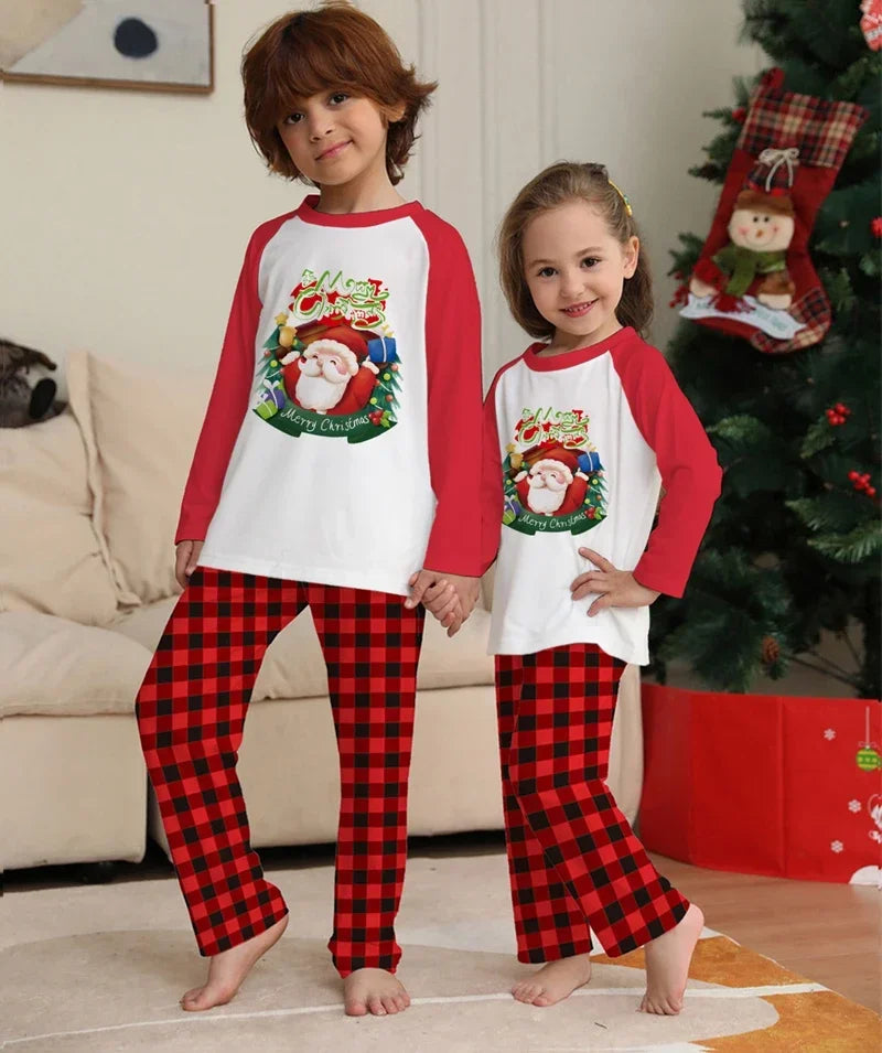 Maxy Winter Christmas Pyjamas Santa Plaid Pattern Family Matching Outfits Adults Kids Clothing Set 2 Pcs Home Suit Xmas Look Pjs