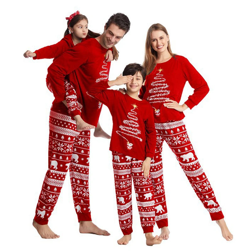 Maxy Christmas Family Matching Pajamas Adults Kids Family Outfit Top+Pants 2PCS Xmas Sleepwear Baby Jumpsuit Dog Clothes