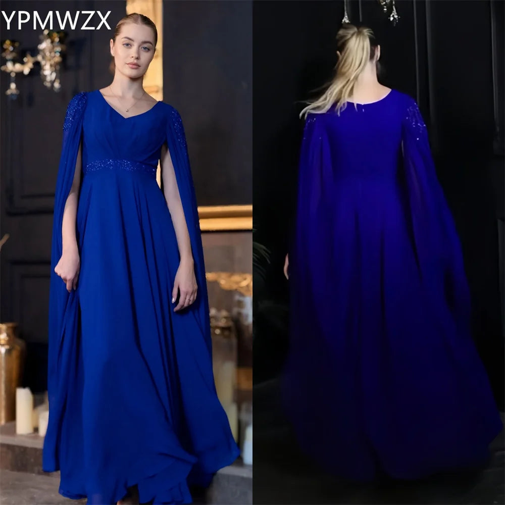 Amay Customized Prom Gown Formal Women Evening Dress YPMWZX V-neck A-line Floor Length Skirts Draped Bead Bespoke Occasion Dresses Pa