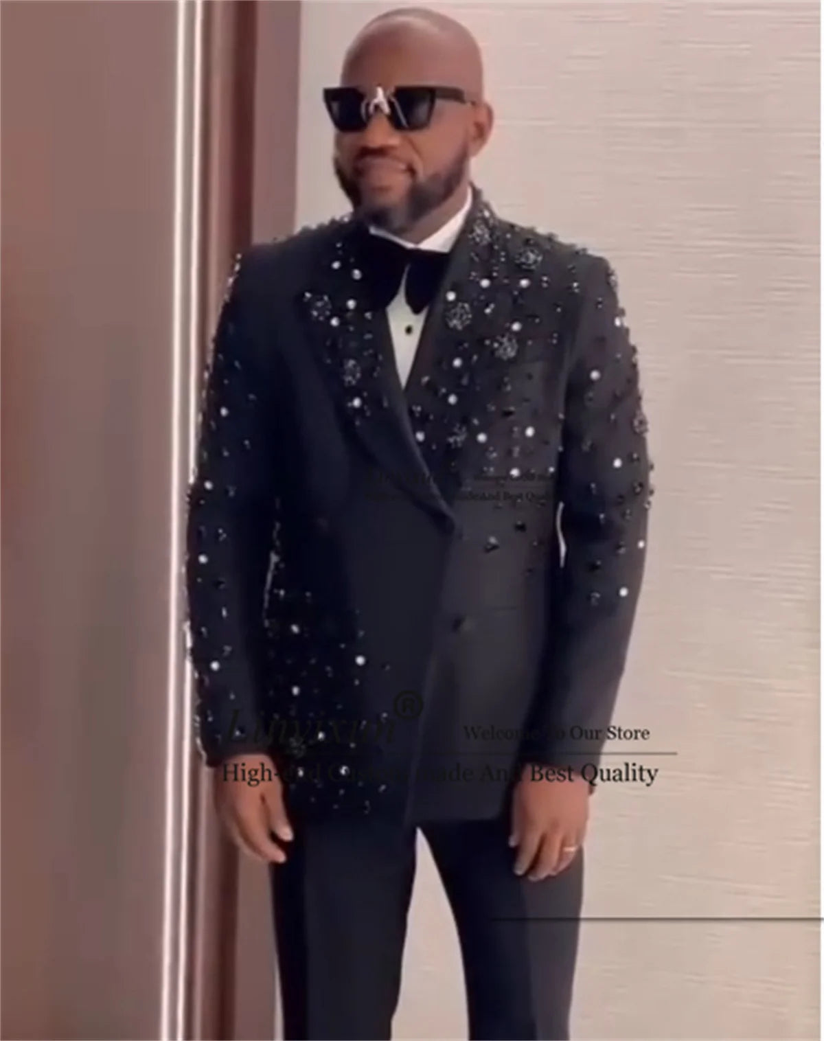 Maxy Luxury CRYSTAL STONE TUXEDO Men Suits Customized Wedding Groom Male Prom Blazers 2 Pieces Sets Double Breasted  Costume Homme