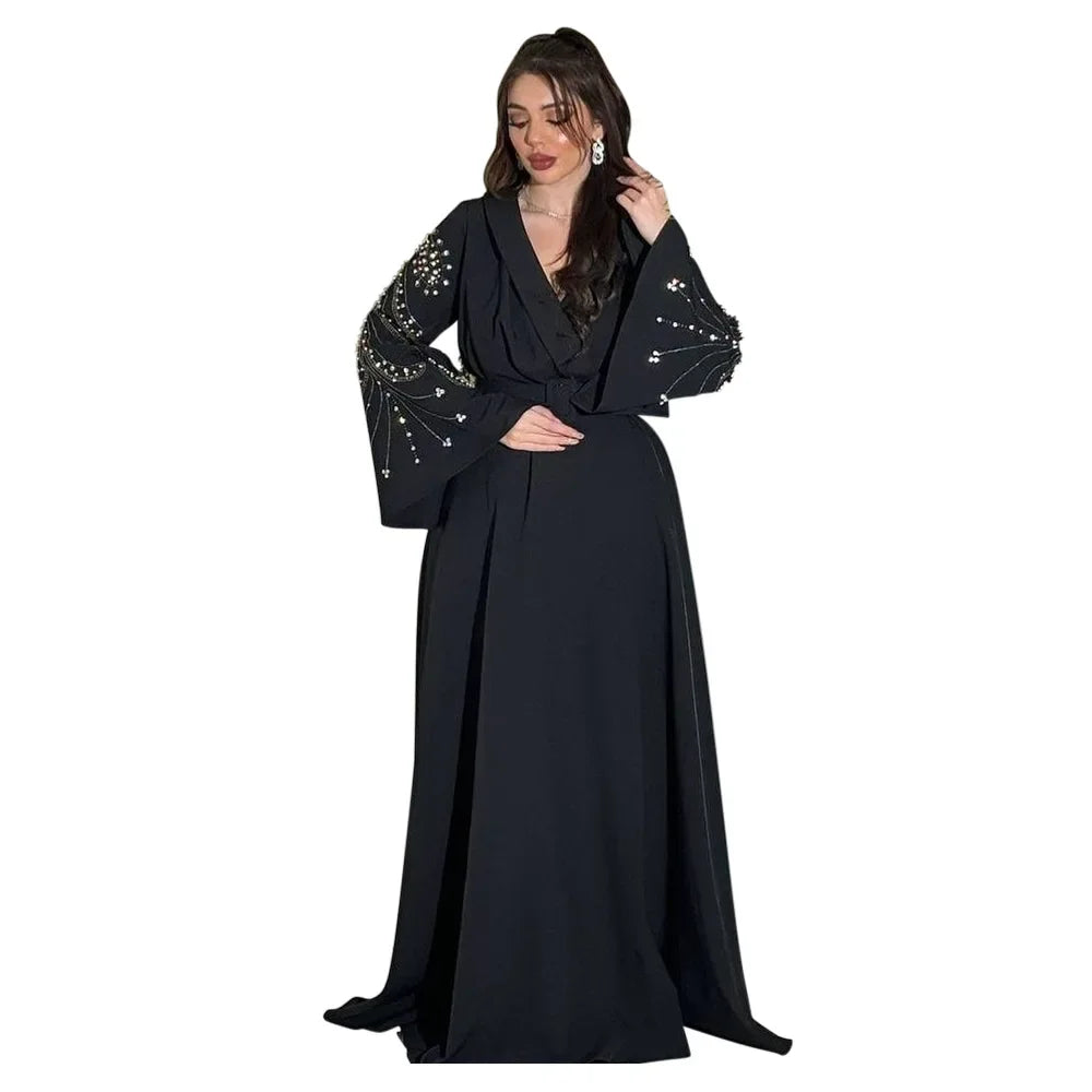 Maxy Luxury Diamonds Muslim Elegant Women Dresses Caftan Moroccan Dubai Kaftan Gown Evening Party dress