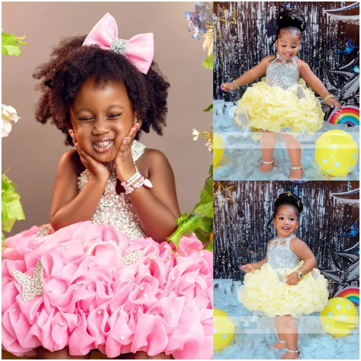 Maxy Customized Sleeveless Flower Girl Dresses for Wedding Crystals Pearls Ruffles Princess Girl Birthday Party First Communion Gown