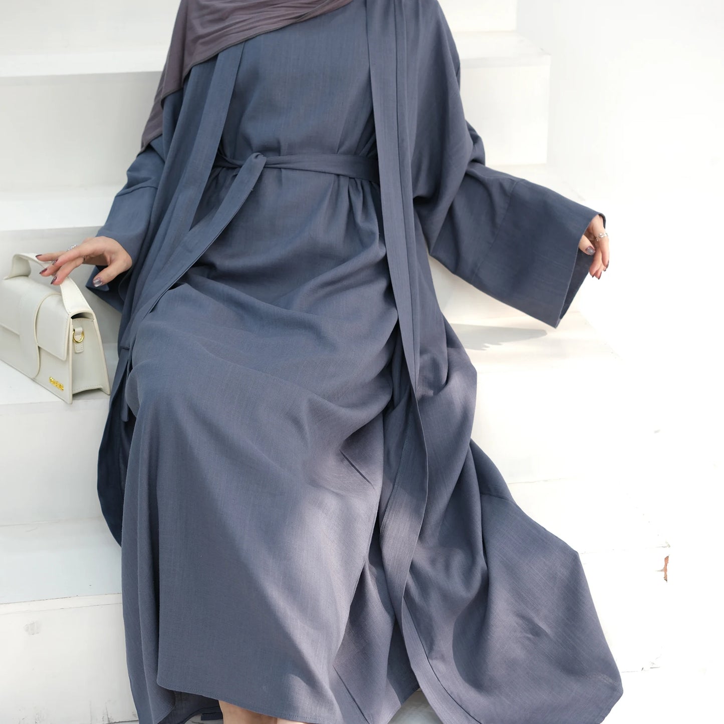 Maxy 2pcs Open Abaya Muslim Women Kimono Inner Dress Set Turkey Islamic Arab Robe Dubai Caftan Jalabiya Eid Ramadan Outfits Gown