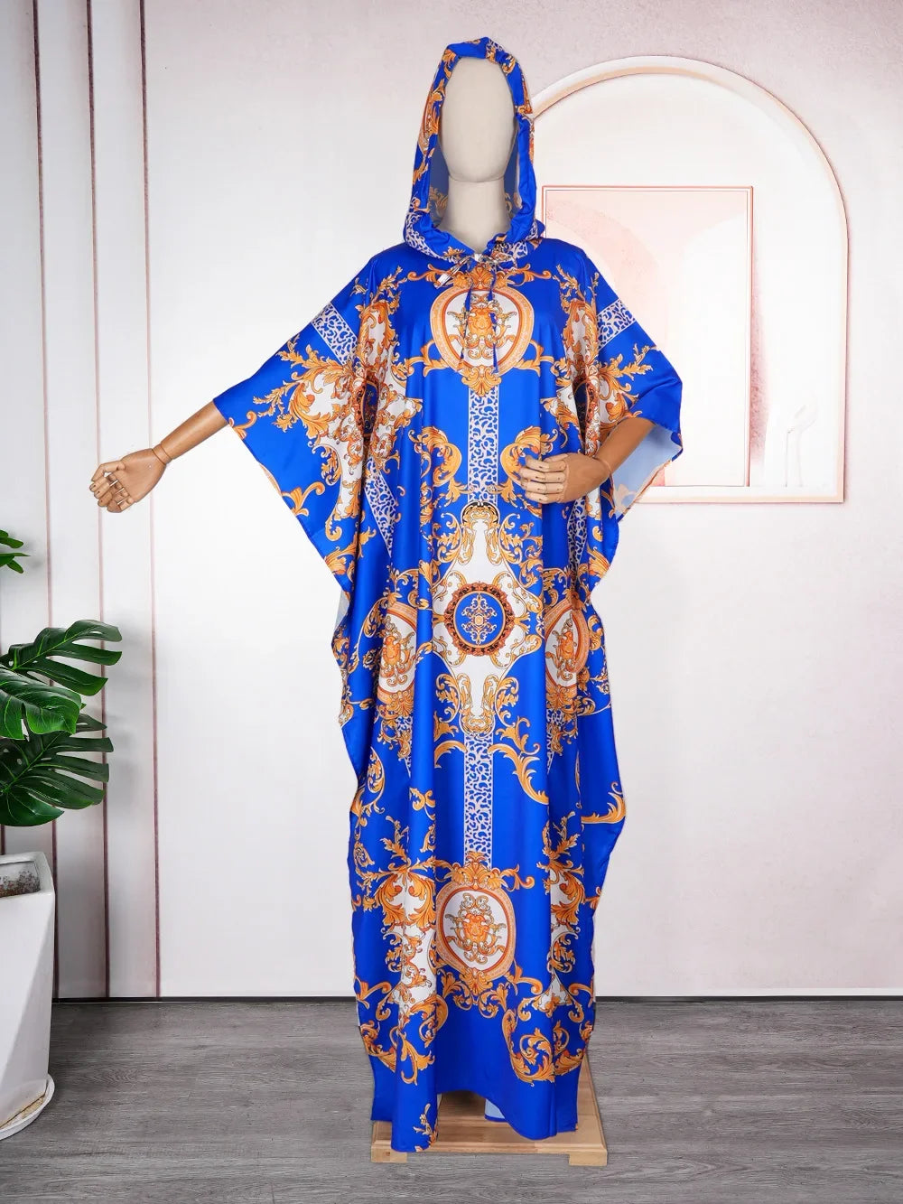 Maxy Elegant Dresses for Women Muslim Fashion Print Boubou Dashiki Ankara Outfit Evening Gown Abayas Kaftan Hooded Robe