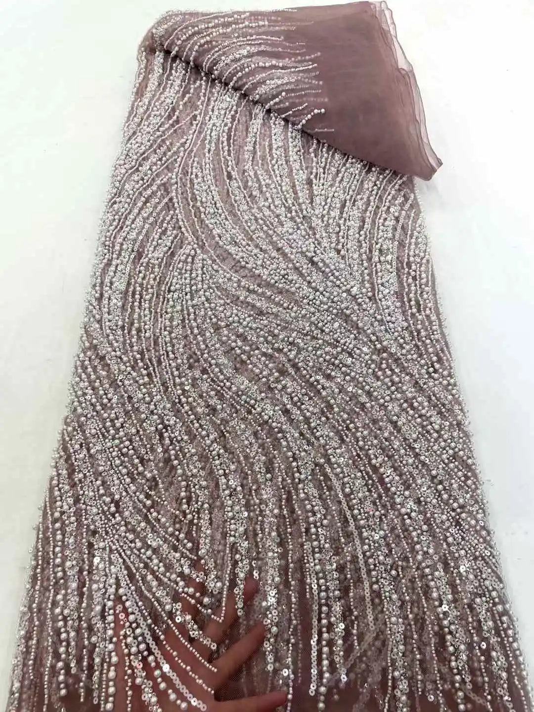 Maxy Beads Lace Fabric High Quality Mesh Sequins Lace Embroidered French Groom Fabric For Sewing Evening Dresses Women