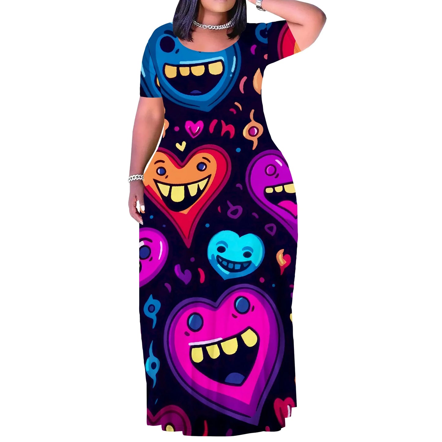 Maxy Plus Size Long Dress Sexy Outfits for Women Printed Loose Cute Dress