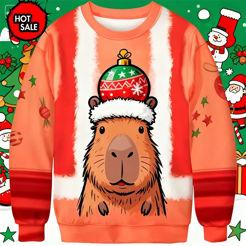 Maxy New 3D Printing Gingerbread Man Happy New Year Round Neck Hoodie Pullover Fashion Ugly Christmas Sweater Sweatshirt Men Tops
