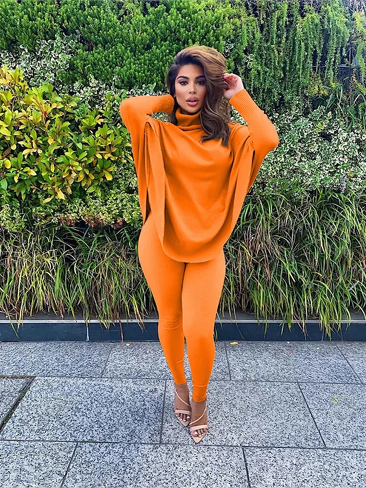 Maxy New Two Piece Set Women Fall Winter Clothing Solid Loose Top Leggings Sweatsuit Joggers Matching Set