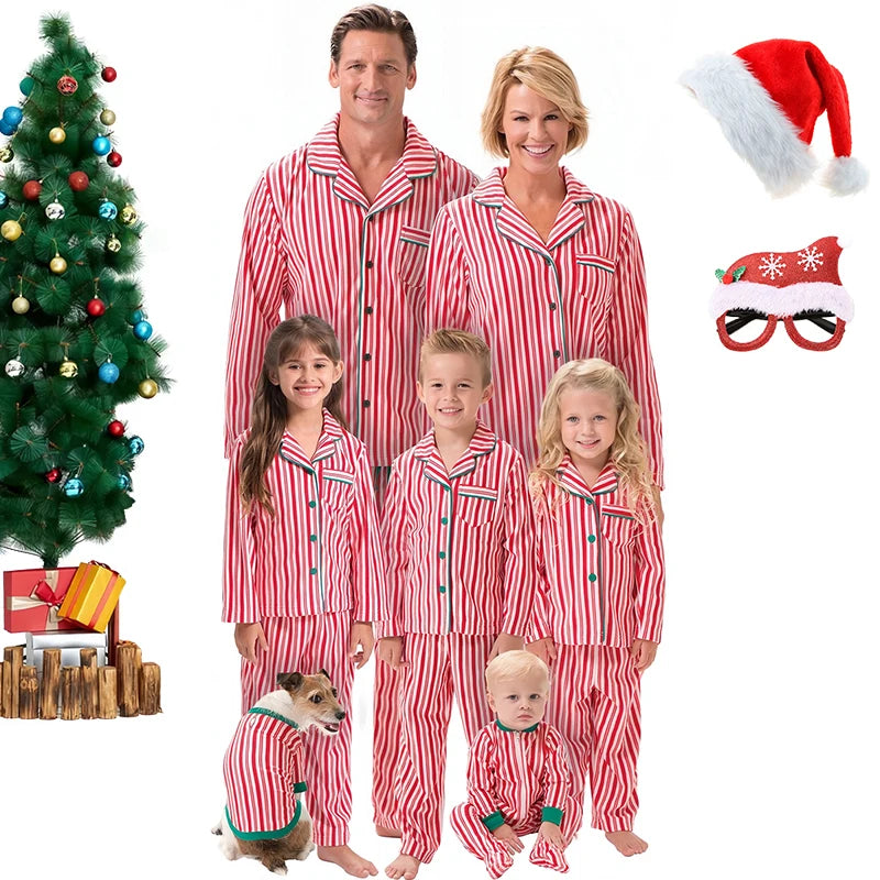 Maxy High Quality Christmas Pajama Sets for the Whole Family Matching Striped Print Pajamas Mom Dad Baby Kids Sleepwear Home Clothes