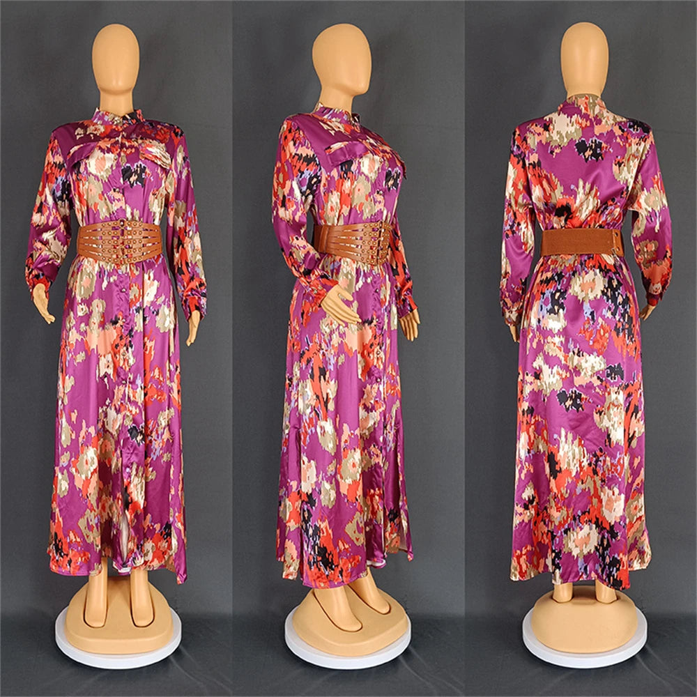 Maxy Plus Size African Party Long Dress for Satin Wome New Dashiki Ankara Print Evening Gown Turkey Outfit Robe Africa Clothing