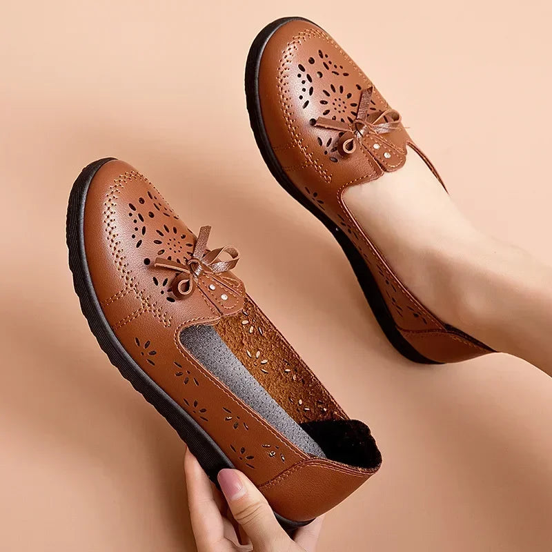 Maxy Women Flats Summer Women Genuine Leather Shoes With Low Heels Slip On Casual Flat Shoes Women Loafers Soft Nurse Ballerina Shoes