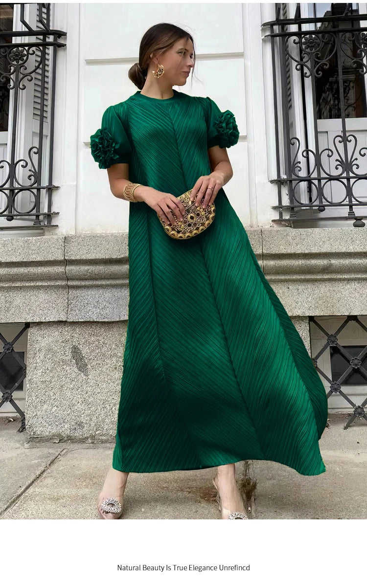 Maxy Pleated Heavy Industry Flower Disc Geometric Pleated Dress Versatile Age-reducing Mother Outfit for Women