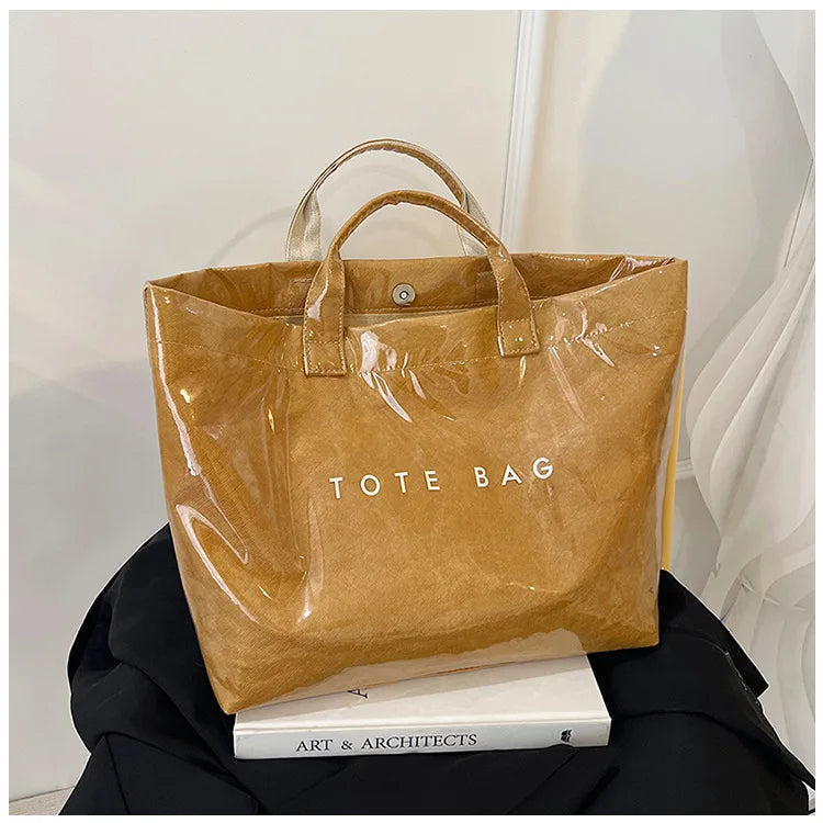 Maxy Retro DuPont Letter Casual Versatile Handbag Minimalist Transparent Simple Commuter Large Capacity Tote Bags for Women