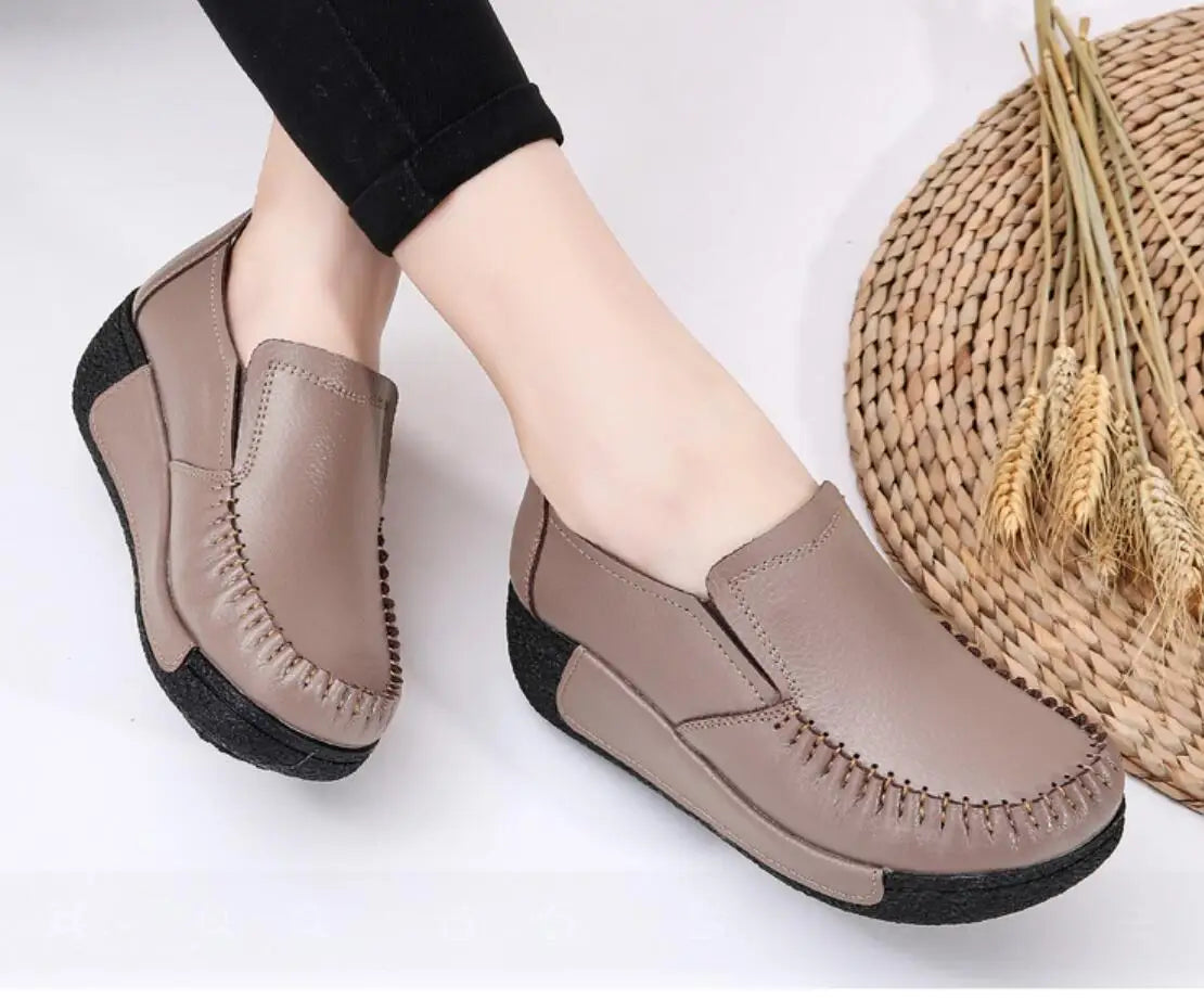 Maxy New Spring Autumn Women Flats Platform Loafers Ladies Genuine Leather Comfort Wedge comfort Orthopedic Slip On Casual Shoes