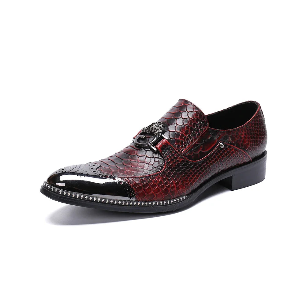 Amay Italian Pointed Toe Patchwork Dress Shoes Elegant Slip on Large Size Formal Shoes Original Genuine Leather Men Business Shoes