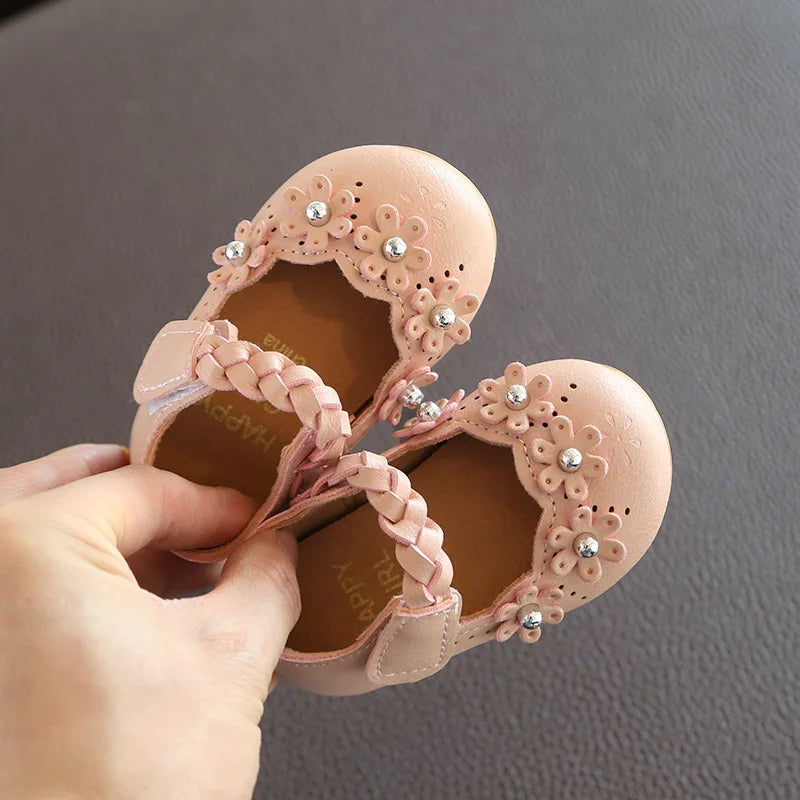 Babs's toddler shoes kid's girls baby princess shoes with flower children leather shoes infant soft bottom spring/autumn sneakers
