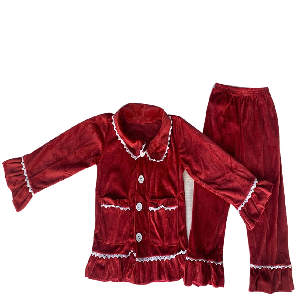 Red Christmas Baby Boy Girl Warm Family Sets Golden Velvet Kids Match Pajamas Children Dress Clothes Toddler Pjs