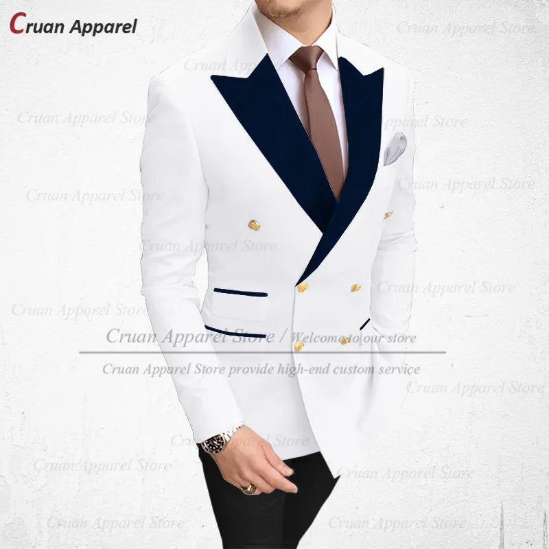 Visco 20 Colors Luxury Blue Men's Suits 2Pcs Slim Fit Wedding Groomsmen Groom Tuxedo Business Navy Blue Velvet Lapel Blazer Pants Set