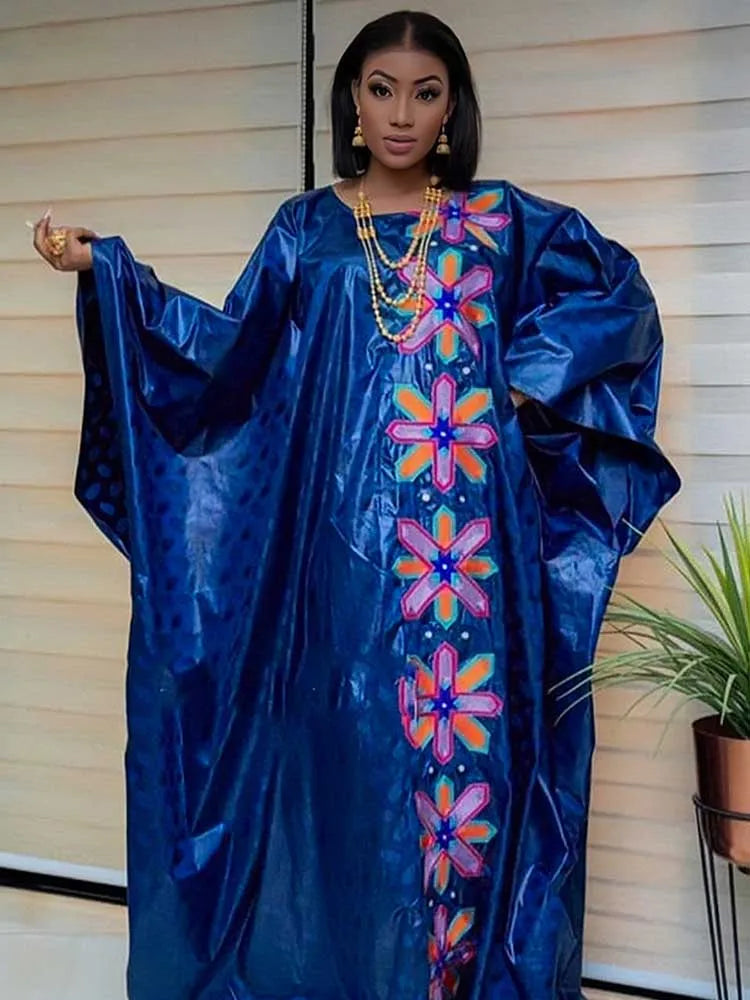 Maxy Turkey Bazin Riche Long Dresses with Scarf Embroidery Bazin Riche Dashiki Robe Traditional Wedding Party Clothing Shiny Dress