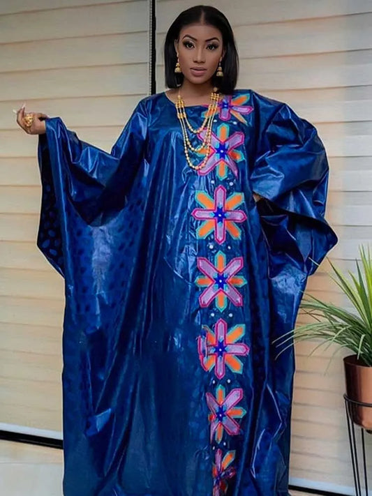 Maxy Turkey Bazin Riche Long Dresses with Scarf Embroidery Bazin Riche Dashiki Robe Traditional Wedding Party Clothing Shiny Dress