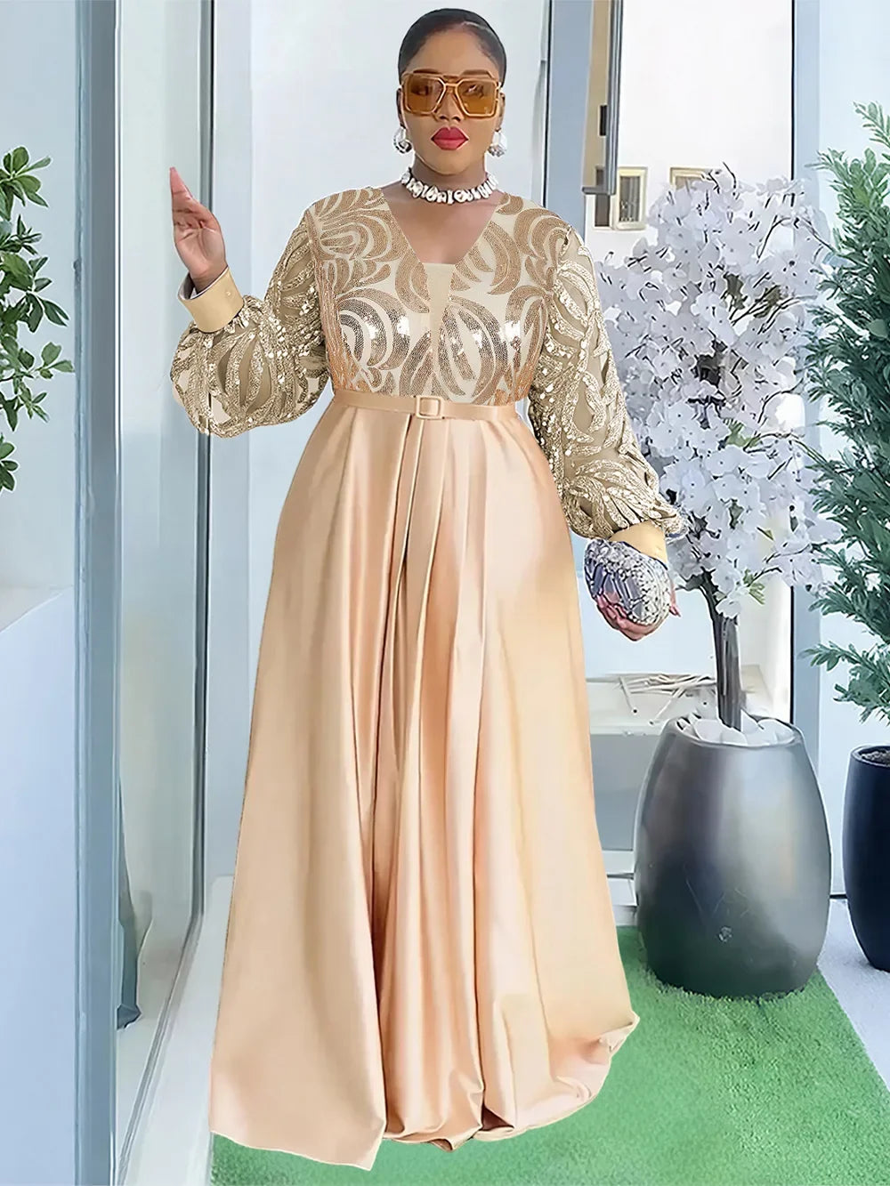 Amay Plus Size Evening Dresses for Women African Luxury Gown Elegant Muslim Wedding Party Long Dress Ankara Ladies Clothing