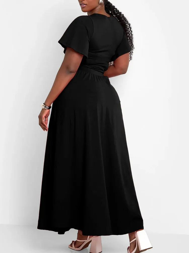 Maxy Two Piece Set Plus Size Clothes Spring Summer V-Neck Short Sleeve Top Maxy Skirt Women Sets Streetwear Casual Office Lady Suit