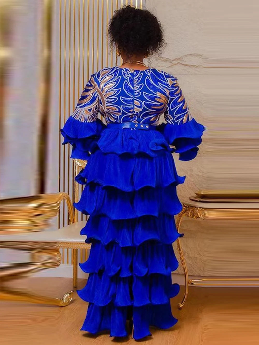 Amay Dresses For Women Luxury Dashiki Sequin Maxy Robes Plus Size Ruffle Long Dress Wedding Party Birthday Evening Clothing