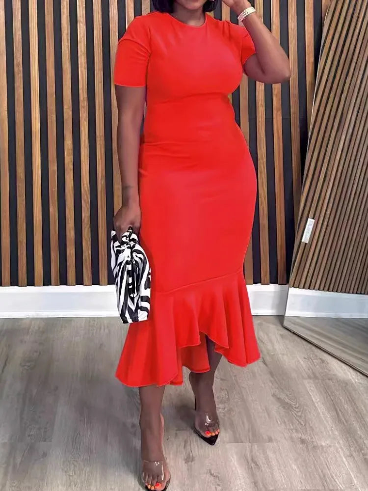 Maxy XL-5XL Plus Size Clothes Dresses Women Robes Summer Autumn Short Sleeve Street Style Casual 3XL 4XL Big Size Midi Dress Oversize