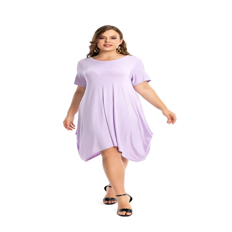 Amay Modal Cotton Nightgowns For Women Plus Size Short Sleeve O Neck Lounge PJS Pajama Dress 7XL 6XL 5XL Black White Red Sleepwear