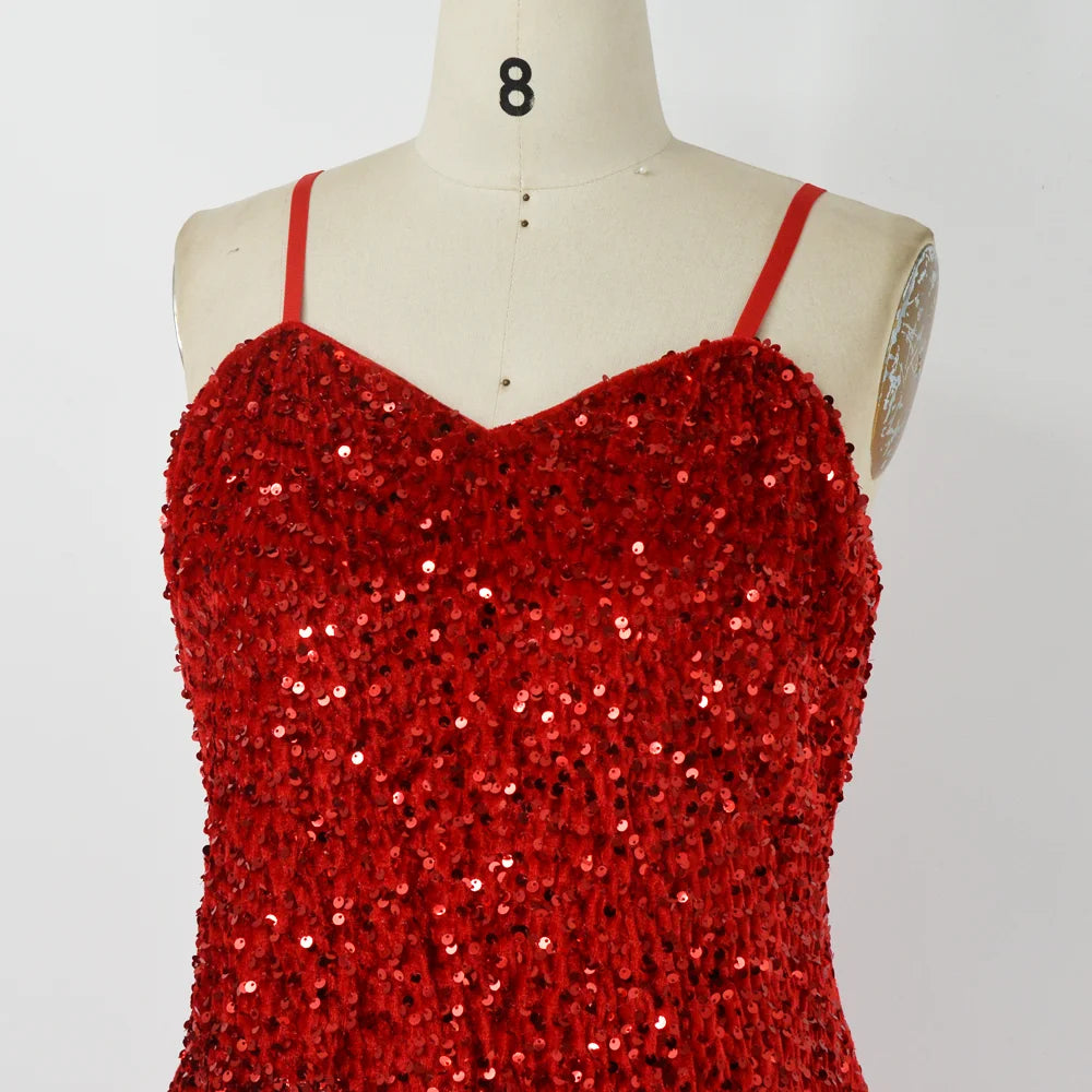 Maxy Plus Size Evening Dresses Women Sequins Mesh Splicing Party Dresses Fashion Sleeveless Sling Elegant Dresses Large Size Female