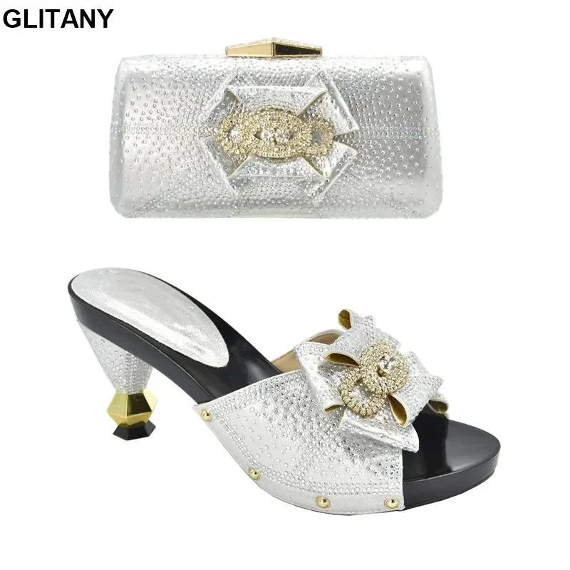 Maxy New Shoes with Matching Bag Set Decorated with Appliques African Shoes and Bags Matching Set Elegant Italian Women Pumps