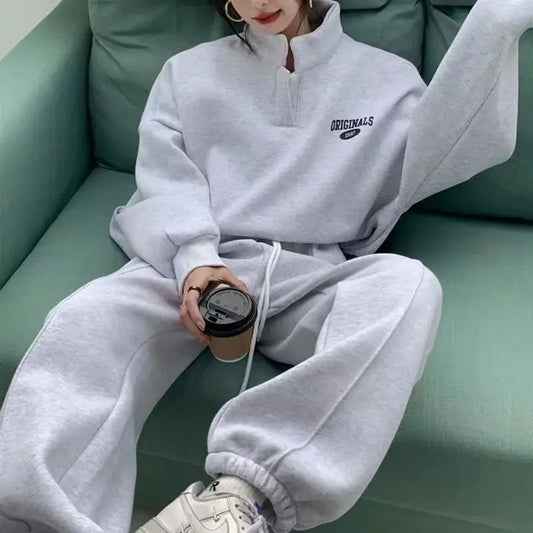 Maxy Women's Fashion Sports Suit Autumn and Winter New Loose Long Sleeved Tops Pant 2 Two Pieces Set for Woman Couture Tracksuit