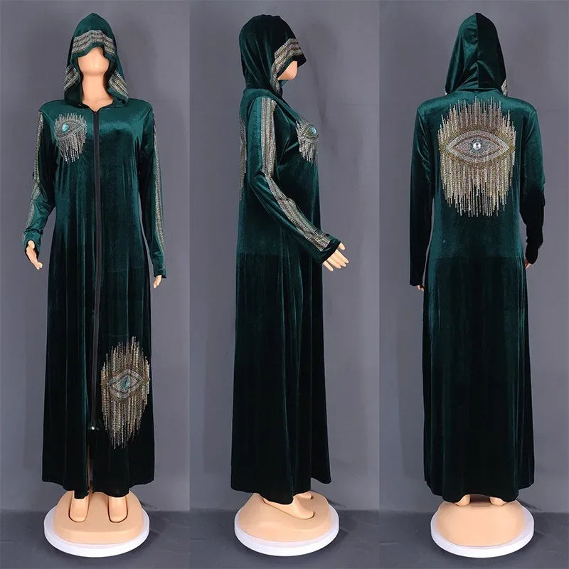 Plus Size Velvet African Party Dresses for Women Dashiki Diamond Bodycon Wedding Evening Gowns Fashion Kaftan Turkish Outfits
