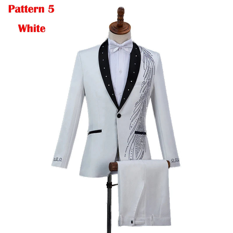 Amay Royal Blue Sequin Embroidery Suit Men Wedding Groom Tuxedo Suits Pants Mens One Button Peak Lapel Stage Costume Traje Hombre 2XL