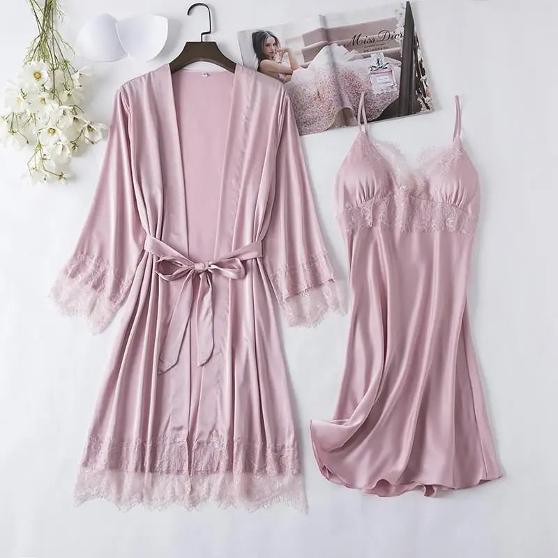 Maxy Robe Sets Women Sleepwear Satin Bridal Wedding Gift Nightwear Casual Kimono Bathrobe Gown Intimate Lingerie Nightgown