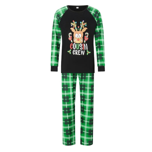 Festival Family Pajama Set with Deer Letter Print Long Sleeve Top and Plaids Bottom Pants Christmas Loungewear Sleepwear