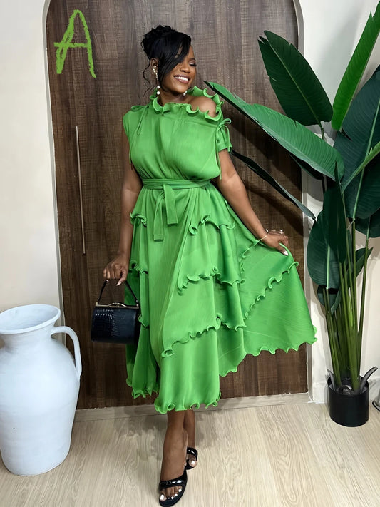 Amay prom Irregular dress for Women pleated clothing Fashion Casual Loose evening party Female plus size Dresses Elegant