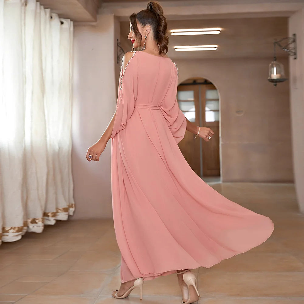 Maxy Eid Mubarak Pink Kaftan Dubai Abaya Turkey Islam Muslim Fashion Long Modest Dress Abayas For Women Robe Femme Musulmane