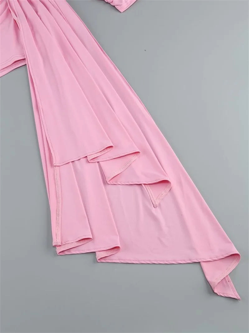 Off The Shoulder Hollow Women's Prom Dress Metal Ornaments Ribbon Party Gown Pleated High Waist Short Mini Newest In Stock