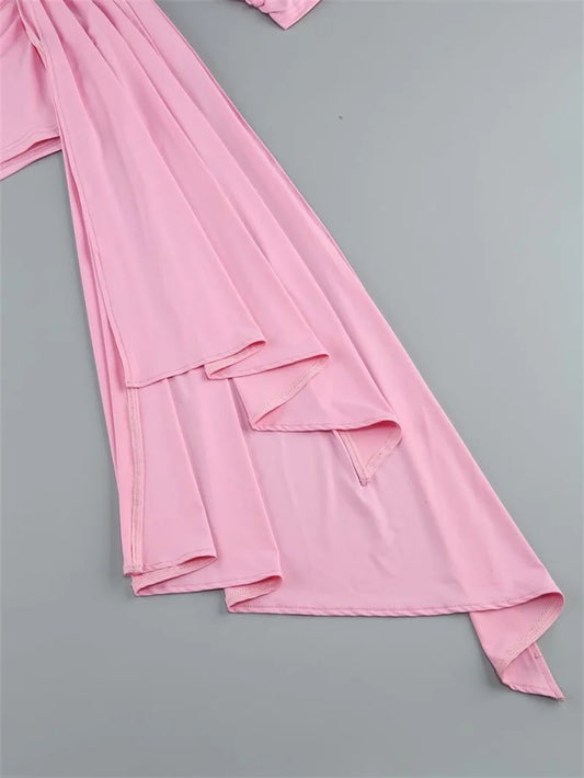 Off The Shoulder Hollow Women's Prom Dress Metal Ornaments Ribbon Party Gown Pleated High Waist Short Mini Newest In Stock