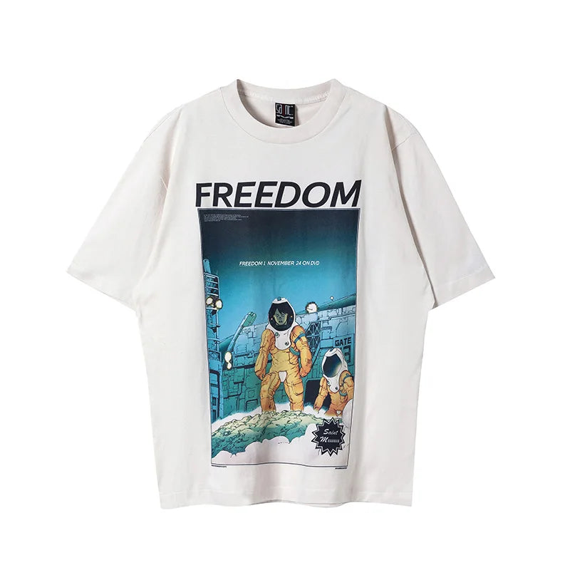 SAINT T Shirt Men Woman Summer Good Quality O-Neck Loose Letter Printing Dropped Shoulder Vintage Tops Tee