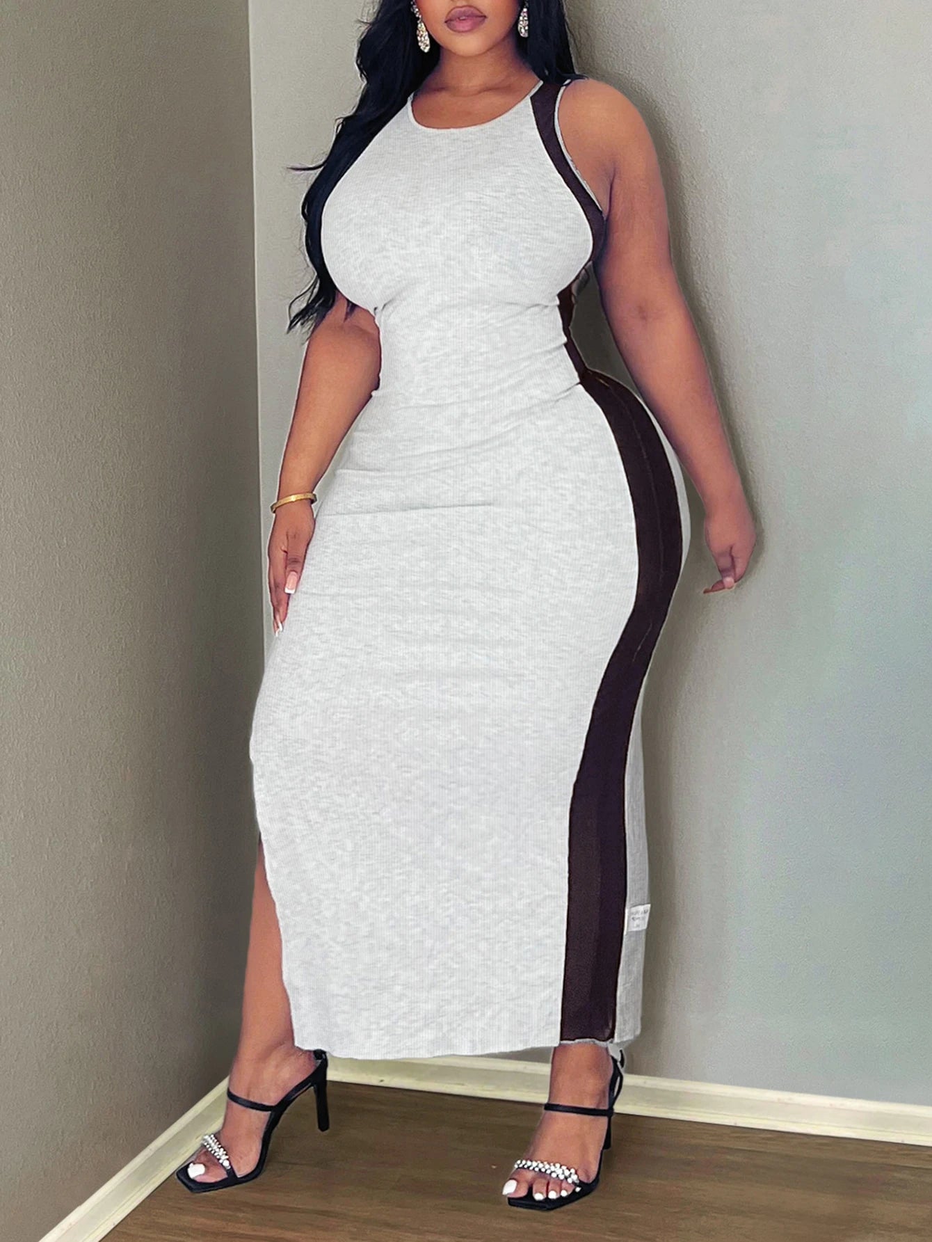 Amay plus Size Dress Sleeveless Side Hollow out Sexy Elegant maxy Dress Women's plus Size Fashion Elegant Dresses