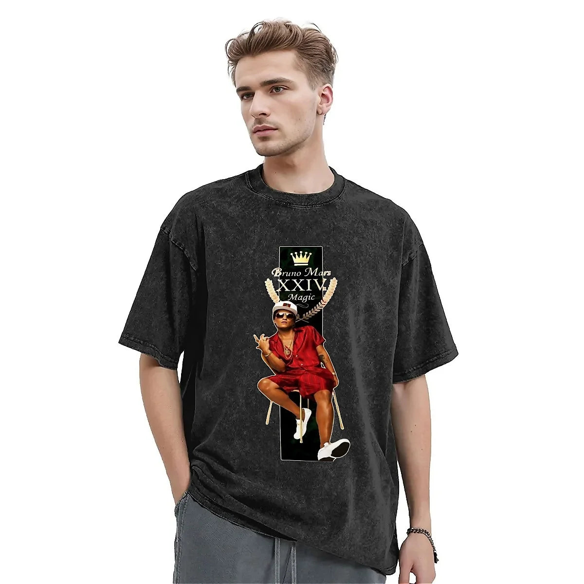 Maxy Cool Bruno Pop Musician Washed T-Shirt Men Mars American Singer Y2K Retro Casual T Shirts Summer O Neck Cute Tees Oversized Tops