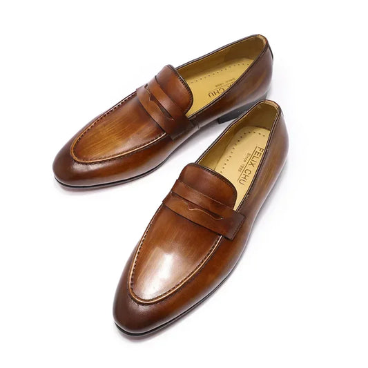 Amay Man Moccasins Soft High Quality Men Loafers Shoes Genuine Leather Italian Handmade Formal Business Slip on Dress Shoes