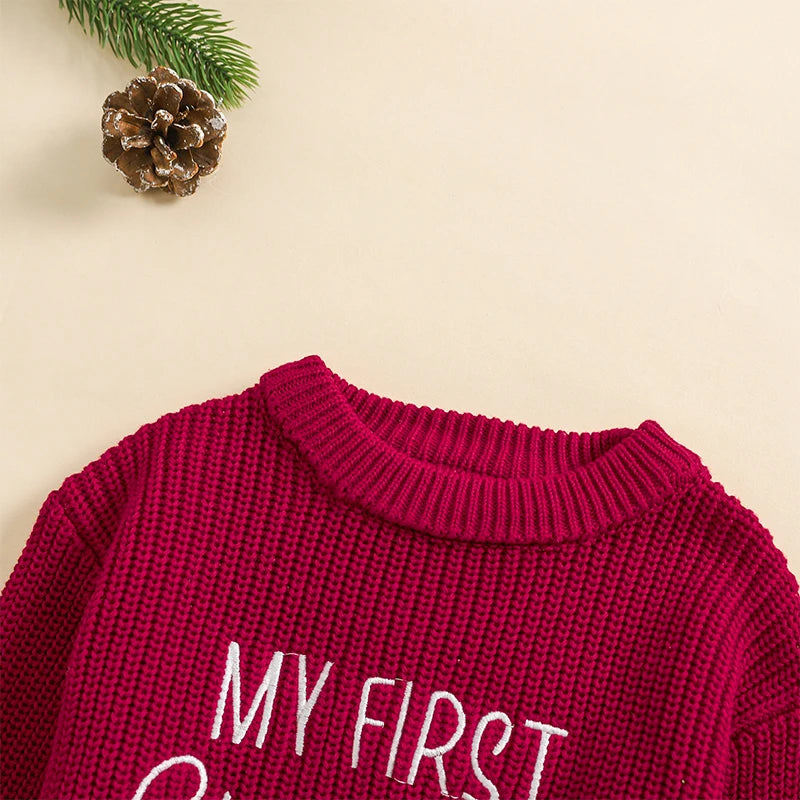 Maxy Christmas Baby Sweaters Girls Boys Knitting Clothes Fashion Winter Warm Letter Long Sleeve Kids Pullover Top Knitwear
