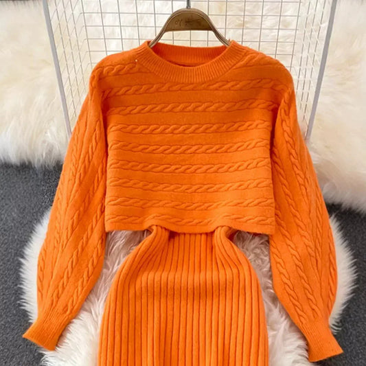 Amay Women Sweater Dress Knit Long Sleeve & Casual Sleeveless Two-Piece Sets Dress Sets Matching Sets Party Pullovers Autumn Winter
