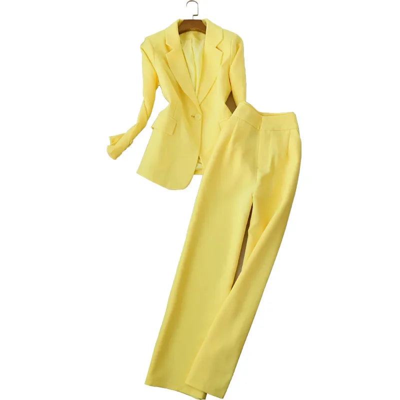 Maxy High-quality European and American Fashion Brand New Spring Suit Female Long-sleeved Suit High Waist Wide Leg Pants