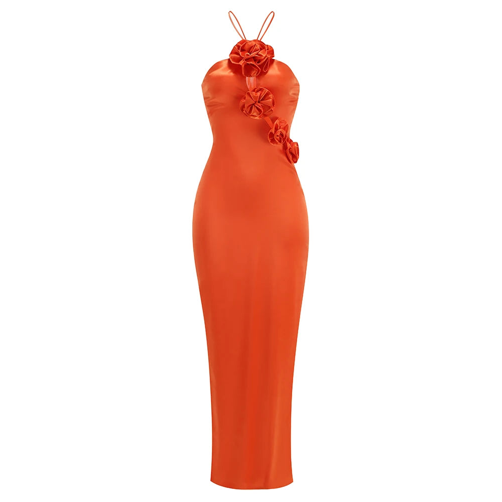 Women Orange Party Dress Luxury Designer Maxy Ankle Length Celebrity Evening Birthday Gowns Soft Comfortable Dresses